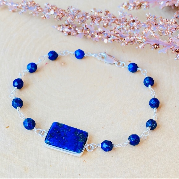 Lapis Lazuli Gemstone Sterling Silver Bracelet - Picture 7 of 7